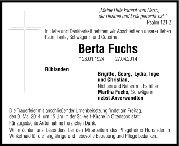 Traueranzeige von Berta Fuchs von Pegnitz-Zeitung